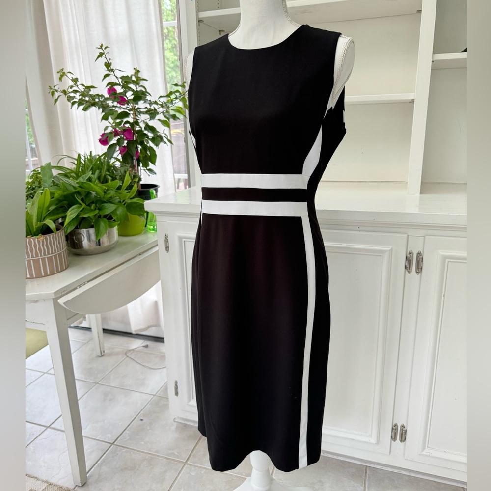 Calvin Klein Black and White Sleeveless Sheath Dress